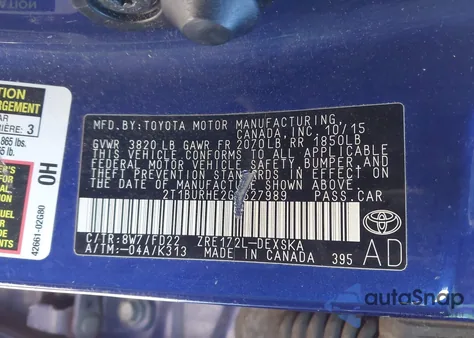 2016 Toyota Corolla S Plus z USA, uszkodzony, nr VIN 2T1BURHE2GC527989